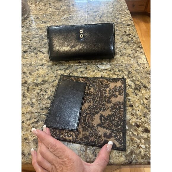 BELLA ROSE BLACK  brown TRIFOLD  WALLET checkbook - Picture 5 of 13